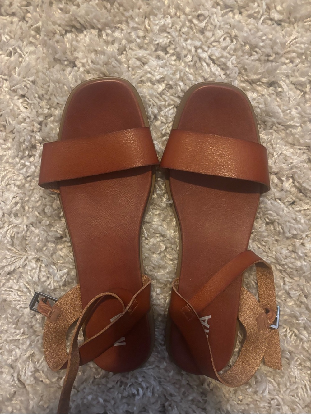 MIA Congac Brown Leather Slide Summer Sandals with Ankle Strap